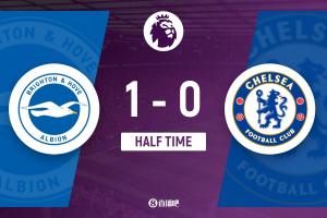 半场-布莱顿暂1-0切尔西 开场3分钟卡迪奥卢建功查洛巴门线解围